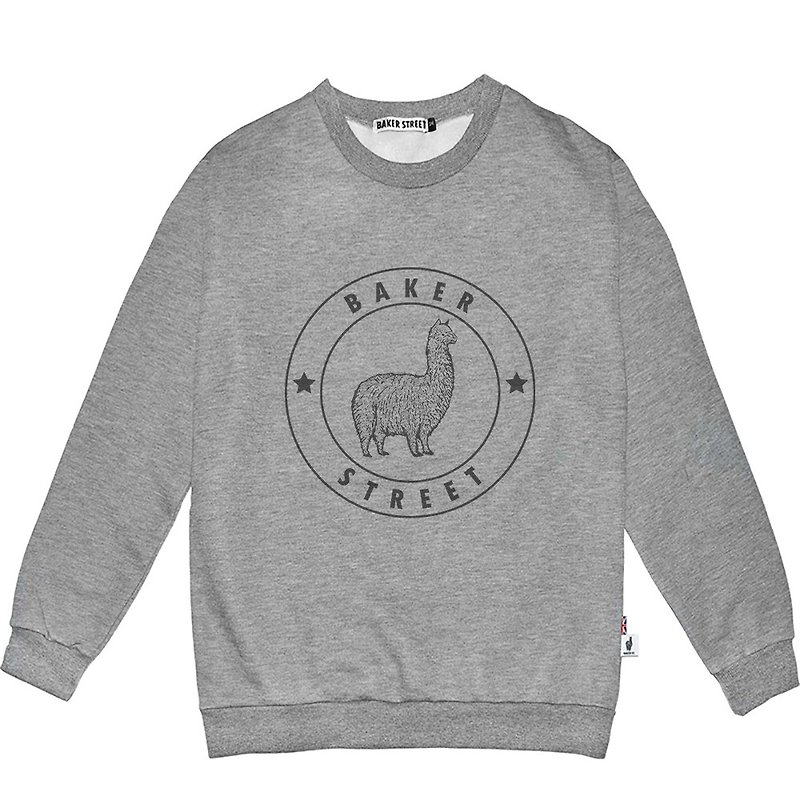 British Fashion Brand -Baker Street- Alpaca Stamp Printed Sweatshirt - Women's Tops - Cotton & Hemp Gray