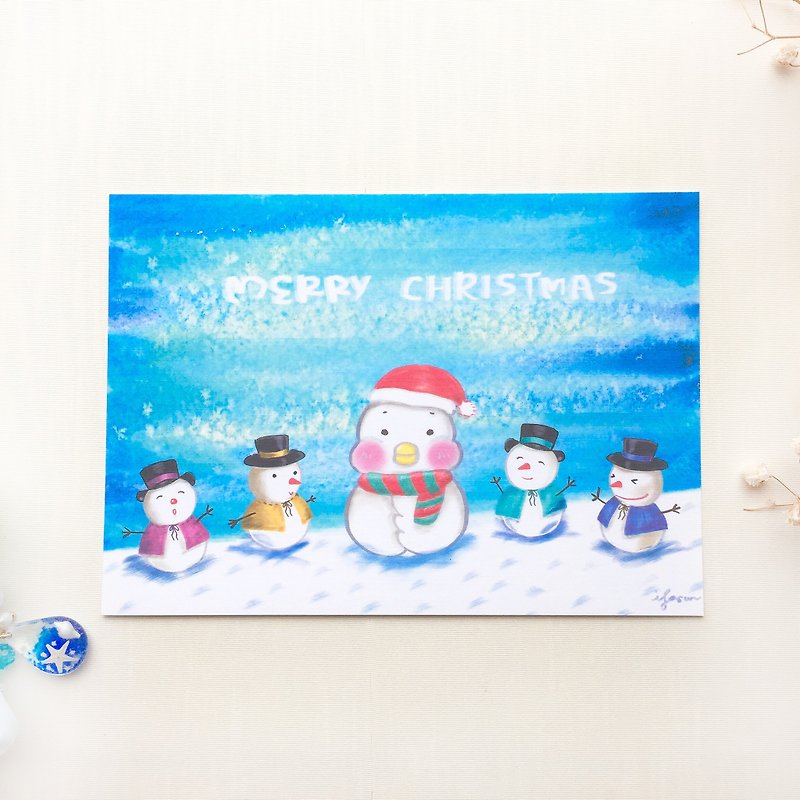 Little Snowman Christmas Postcard - การ์ด/โปสการ์ด - กระดาษ สีน้ำเงิน