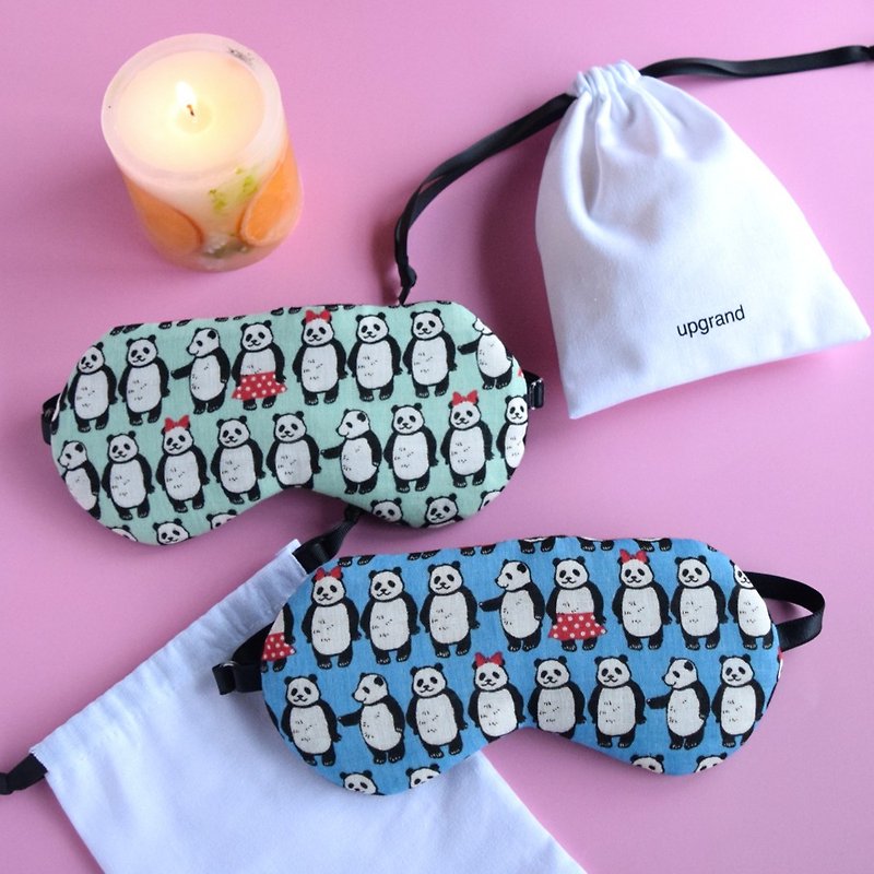 【Pinkoi限定商品】優惠2件套 熊貓眼罩 |有附收納袋|旅行|生日 - 眼罩 - 棉．麻 藍色