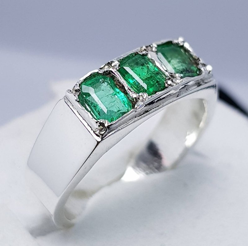 Men Natural Emerald Ring Emerald Band for Men Real Emerald Ring Panjsher Emerald - 戒指 - 寶石 綠色