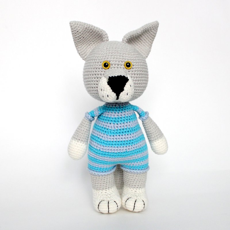 Wolf toy for baby Amigurumi stuffed animal wolf gift - ตุ๊กตา - วัสดุอื่นๆ สีเทา