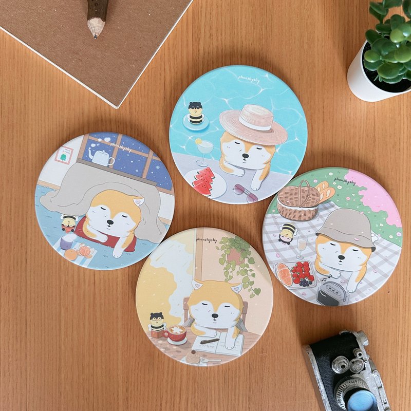 Pink four seasons ceramic absorbent coasters - ที่รองแก้ว - ดินเผา 