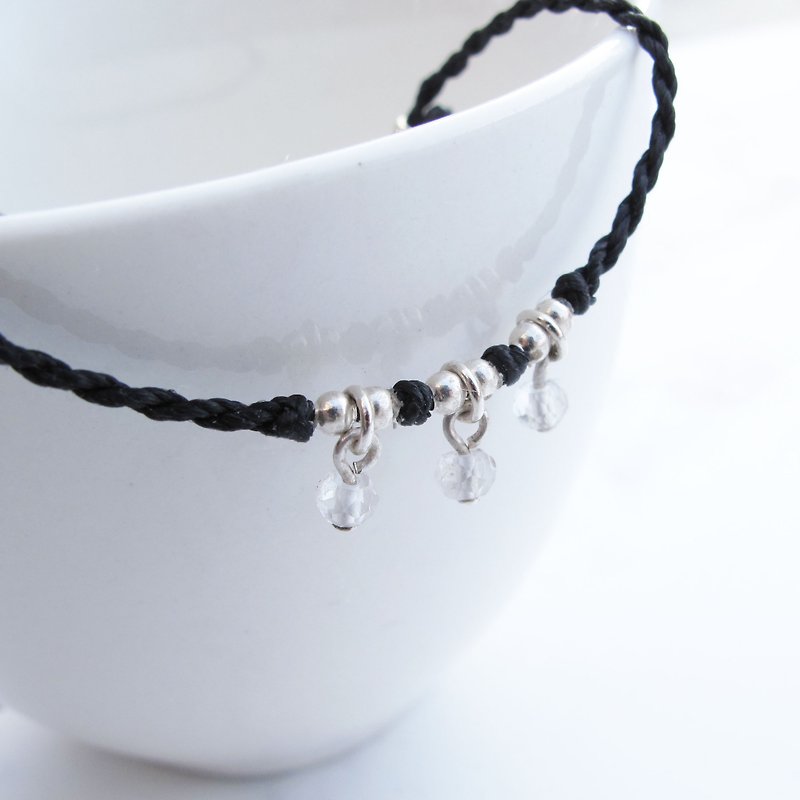 Big staff Taipa [handmade silver] white crystal × silver beads × hanging ultra-fine wax rope bracelet - สร้อยข้อมือ - เครื่องเพชรพลอย หลากหลายสี