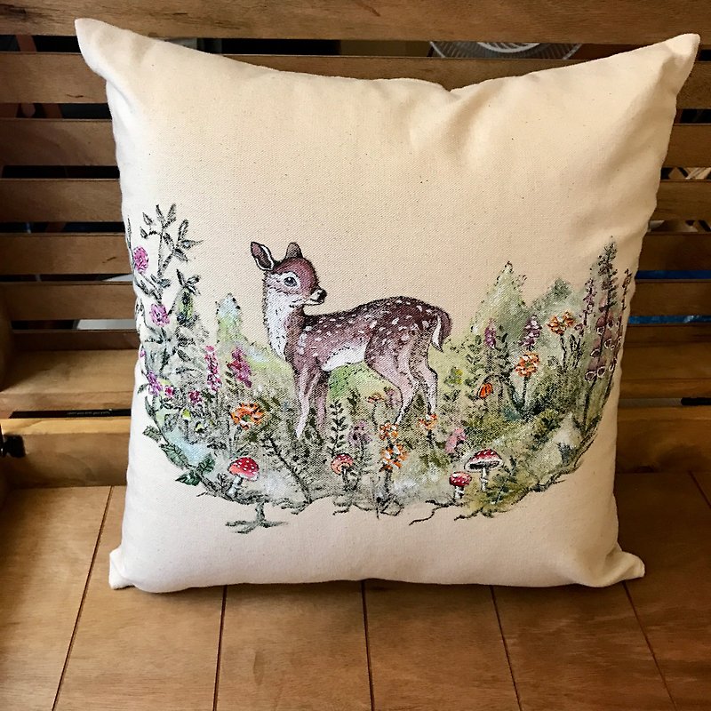 | Yan painted original design | hand-painted pillow | deer pillow - Pillows & Cushions - Cotton & Hemp 