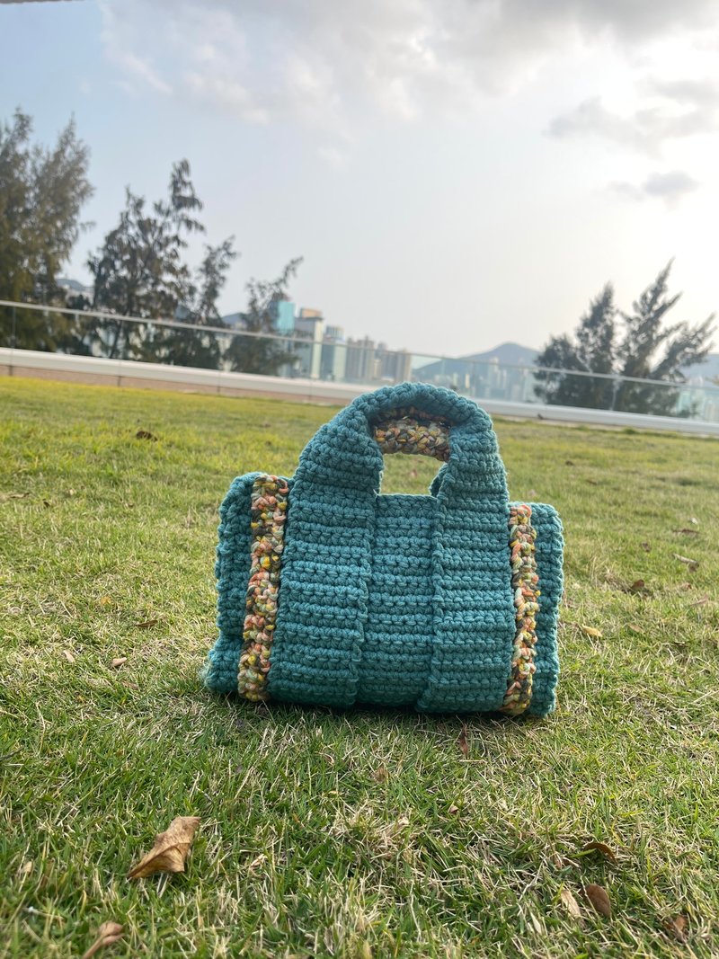 [Popular] Hand crocheted and sewn woven bags, handbags, side backpacks, crossbody bags, handbags wood - Handbags & Totes - Wool Multicolor