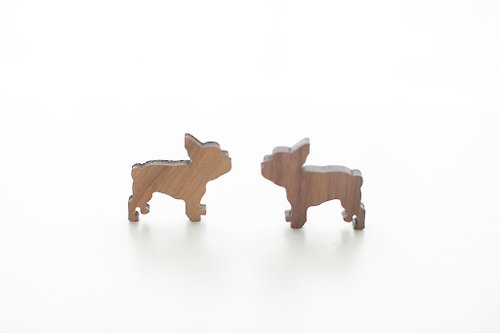 WOOD515 客製化姓名禮物柚木/胡桃木原木深色造型木片 - 法國鬥牛犬