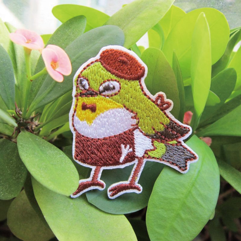 Bird Embroidery Patch / Pin | Green Embroidered Eye Manager | Cafe Birds - เข็มกลัด/พิน - งานปัก สีเขียว