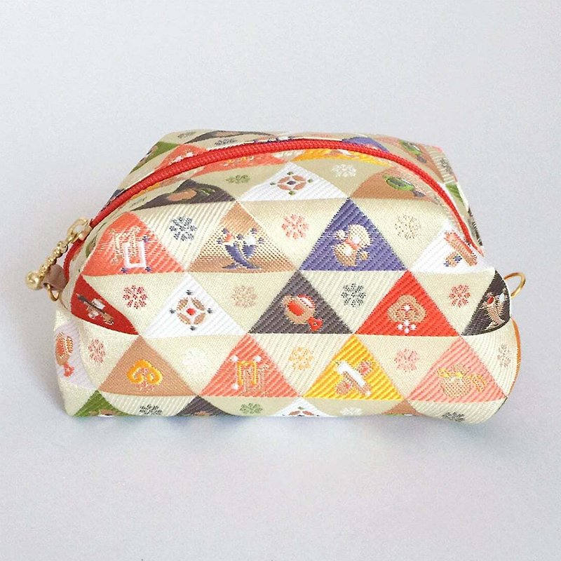 Pouch with Japanese Traditional Pattern, Kimono (Medium) "Brocade" - Toiletry Bags & Pouches - Other Materials Yellow