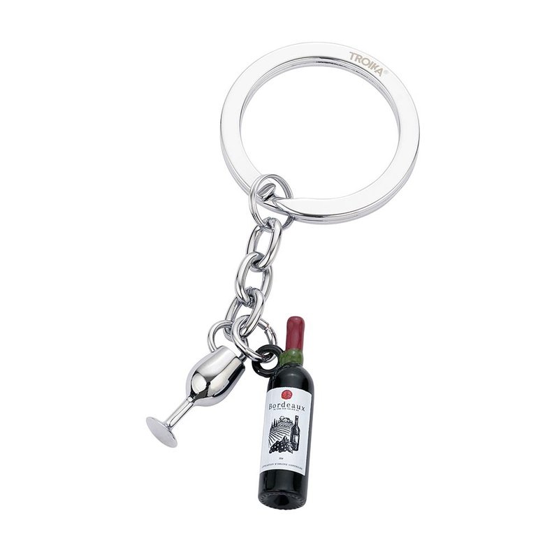 【客製化雷射刻印】紅酒瓶酒杯鑰匙圈 - 鑰匙圈/鑰匙包 - 其他金屬 銀色