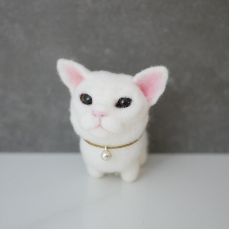 Customized pet wool felt white cat Doudou cat series customized - ตุ๊กตา - ขนแกะ สีนำ้ตาล