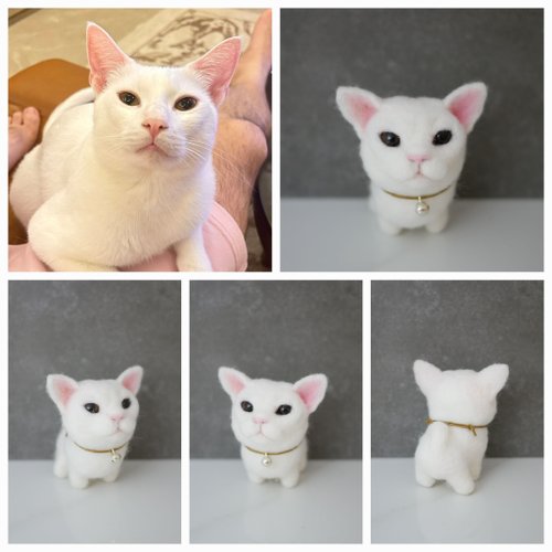 ストライプスカート白猫のドール【ハンドメイド】猫 ぬいぐるみ