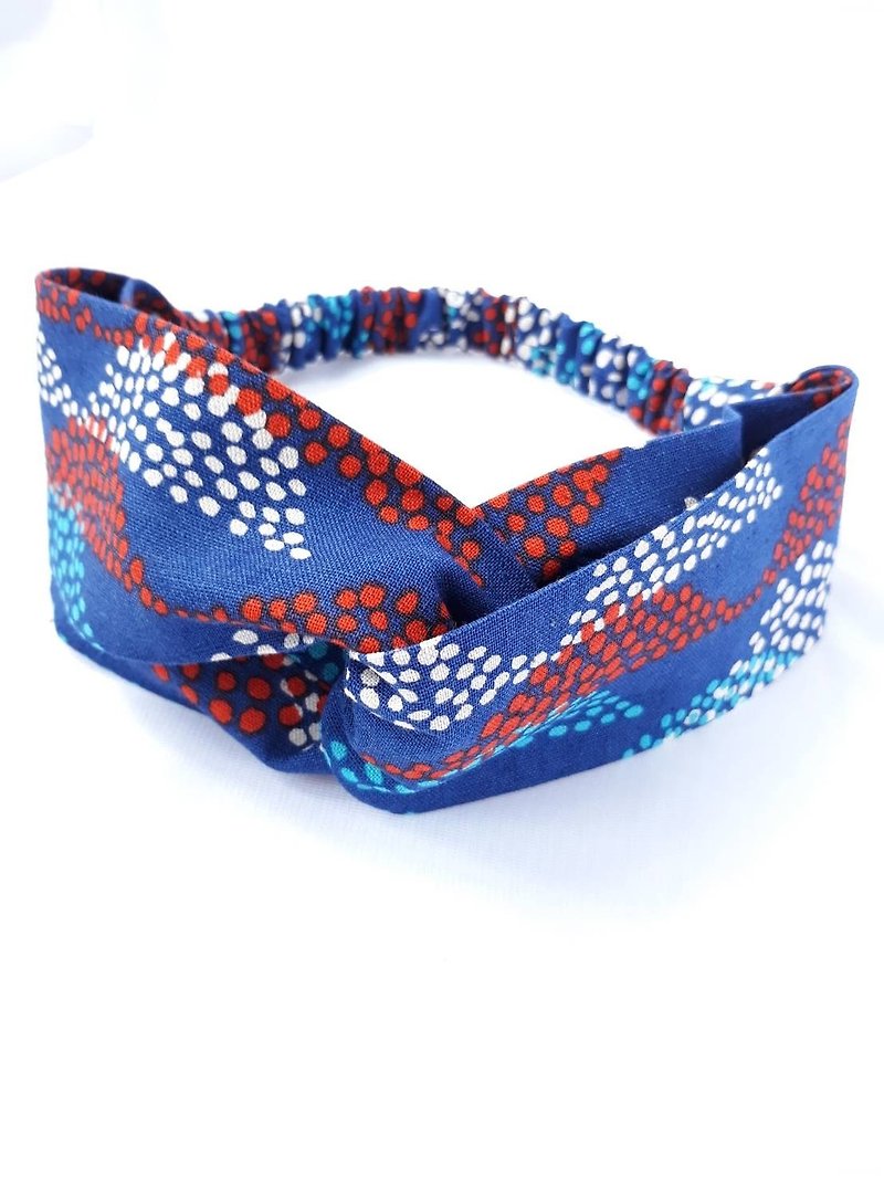 Blue stream watercolor spots cotton handmade hair band - Headbands - Cotton & Hemp Blue