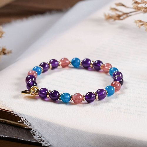 Hanhan Jewelry 紫水晶 磷灰石 草莓晶 手鍊 天然礦石水晶