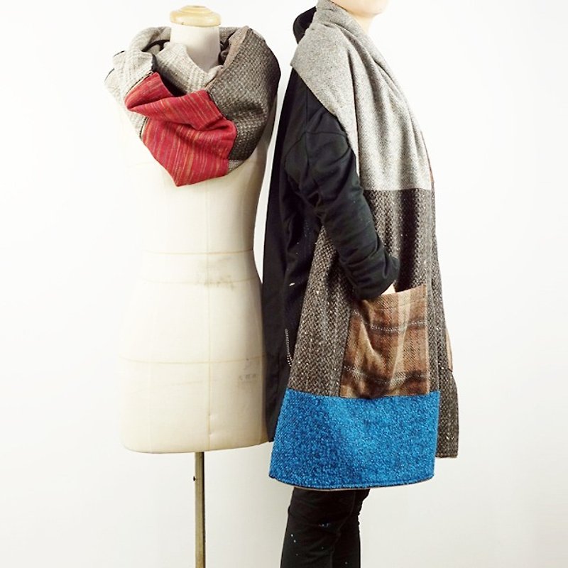 Urb multi-layer long bandana zipper panel/only for Frances - Knit Scarves & Wraps - Cotton & Hemp Khaki
