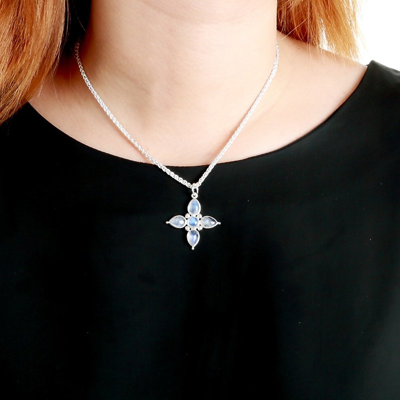 Moonstone s925 sterling silver necklace mother's Day - สร้อยคอ - เครื่องเพชรพลอย ขาว