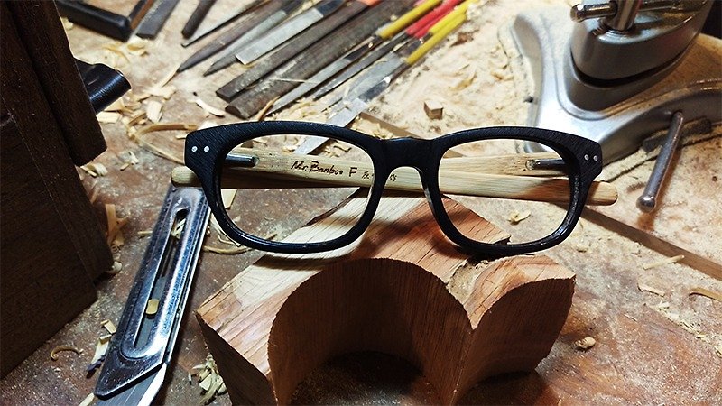 Mr.Banboo F series [character met with a temperature of bamboo story] Taiwan handmade glasses - Glasses & Frames - Bamboo Black