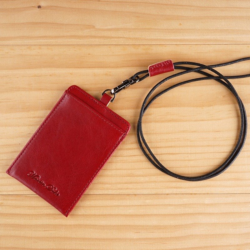 Martin Duke Straight Leather ID Card Holder Dark Red - ID & Badge Holders - Genuine Leather Red