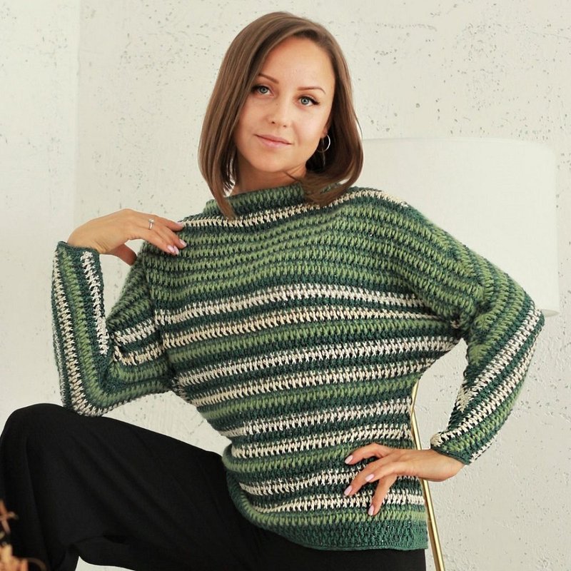 Crochet woman sweater Hope pattern pdf (electronic file, digital download) - Knitting, Embroidery, Felted Wool & Sewing - Cotton & Hemp Green