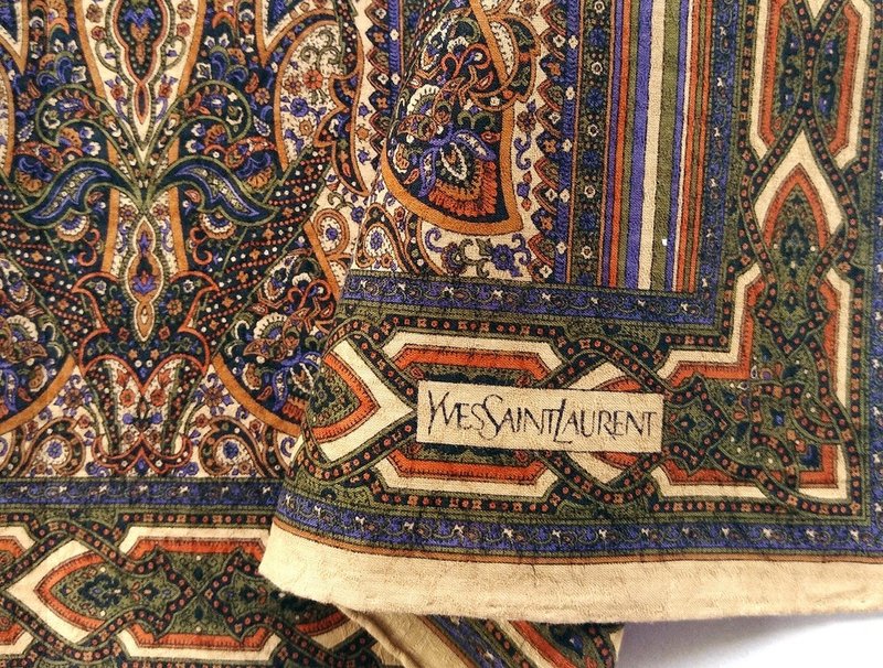 YvesSaintLaurent Vintage Handkerchief Paisley Motif 18.5 x 18.5 inches - 手帕 - 棉．麻 咖啡色