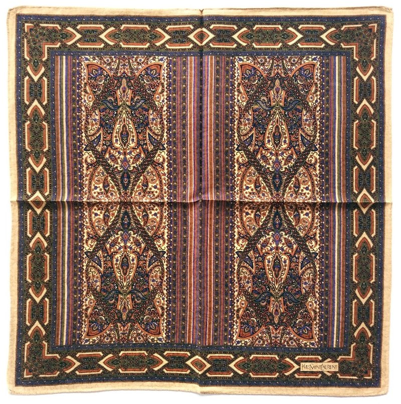 YvesSaintLaurent Vintage Handkerchief Paisley Motif 18.5 x 18.5 inches - 手帕 - 棉．麻 咖啡色