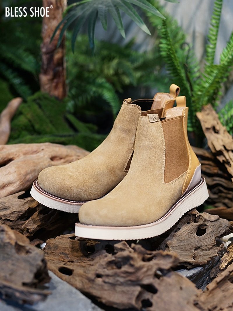 Chelsea Boot固特異工藝切爾西靴 大地色系麂皮手工靴 - 男靴/短靴 - 其他材質 卡其色