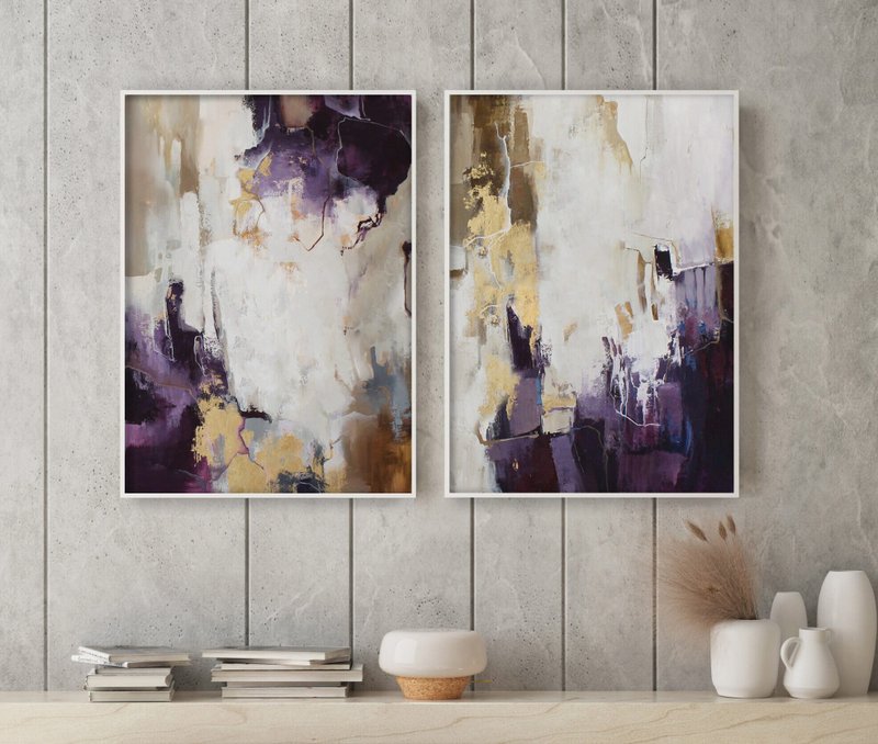 Purple Abstract painting | Purple abstract wall art | Bloom Set - 壁貼/牆壁裝飾 - 棉．麻 紫色