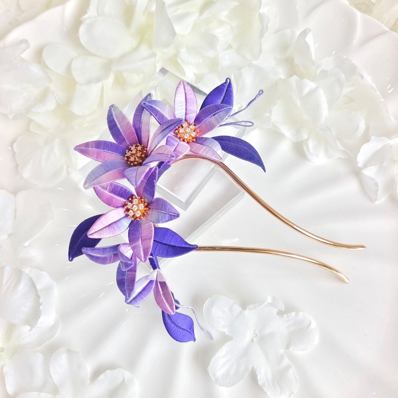 flowers hair pins,Chinese hair,hair clasp,hair clip,hair fork,hair stick,barret - Hair Accessories - Silk Purple