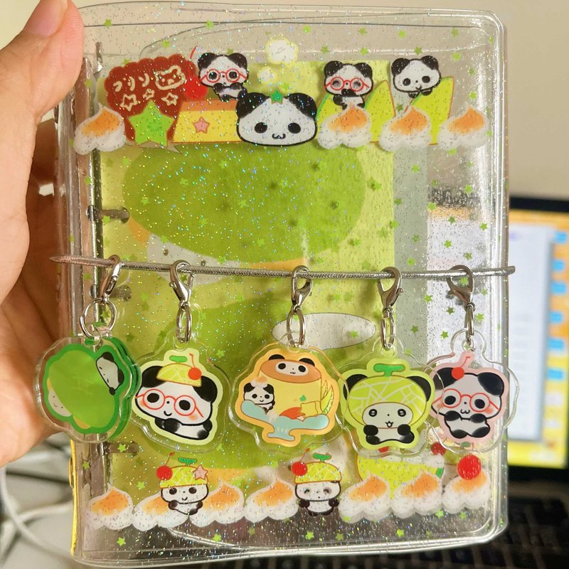 [Salt Soda] Red Panda Honeydew Melon Mini Charm / Journal Decoration Acrylic Keychain Accessory - Keychains - Other Materials Multicolor