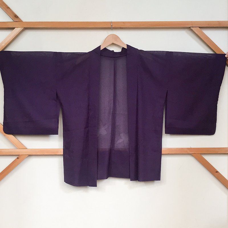 古著和服 / 夏物楓に膨紫地紗繪羽織 - 外套/大衣 - 絲．絹 紫色