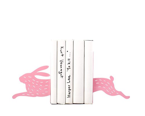Design Atelier Article Metal bookends - Hare on the run Pink with stripes // Free shipping worldwide //