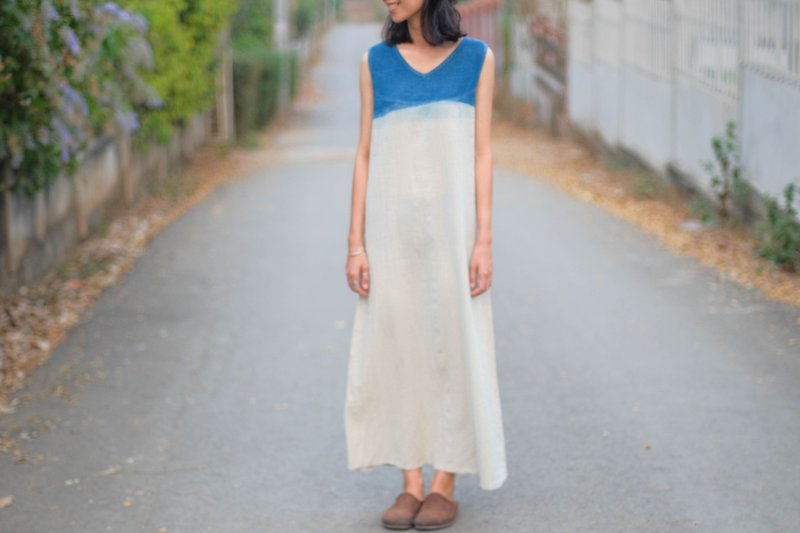 Natural Indigo Dress :: Linen :: Kram is the color of the sea :: - One Piece Dresses - Other Materials Blue