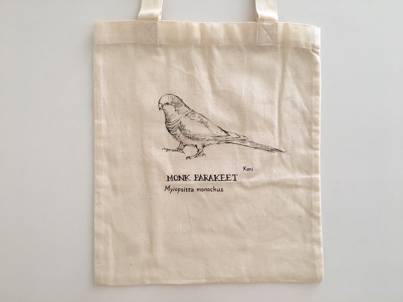 Pure hand-painted bird cotton shopping bag ‧ monk parrot - Handbags & Totes - Cotton & Hemp 