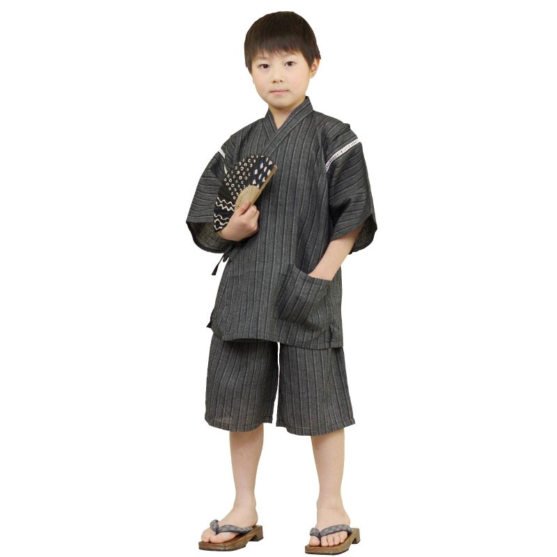 日本 和服 小孩 綿麻 甚平 休閒服 睡衣 成套組 100-130size wn10 - 睡衣/居家服 - 棉．麻 藍色