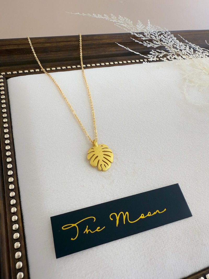 【精緻禮盒】龜背芋項鍊 18KGF－綠夢 #植物 自然 葉子 - 項鍊 - 其他金屬 金色