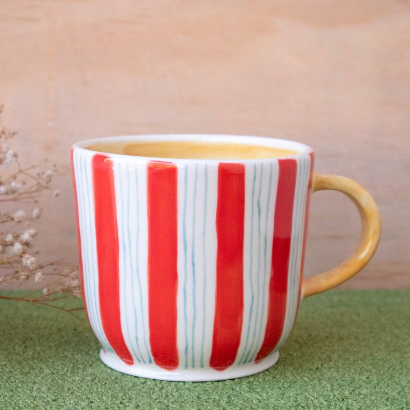 Red x Blue Contrasting Color Line Cup - แก้วมัค/แก้วกาแฟ - ดินเผา หลากหลายสี