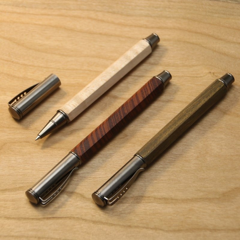 Hexagonal shape / German SCHMIDT pull-out wood ballpoint pen - ไส้ปากกาโรลเลอร์บอล - ไม้ สีนำ้ตาล