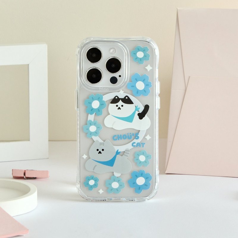 Zhou's Meow Meow Blue Cat Anti-Yellow Anti-fall MagSafe iPhone Case - เคส/ซองมือถือ - พลาสติก สีใส