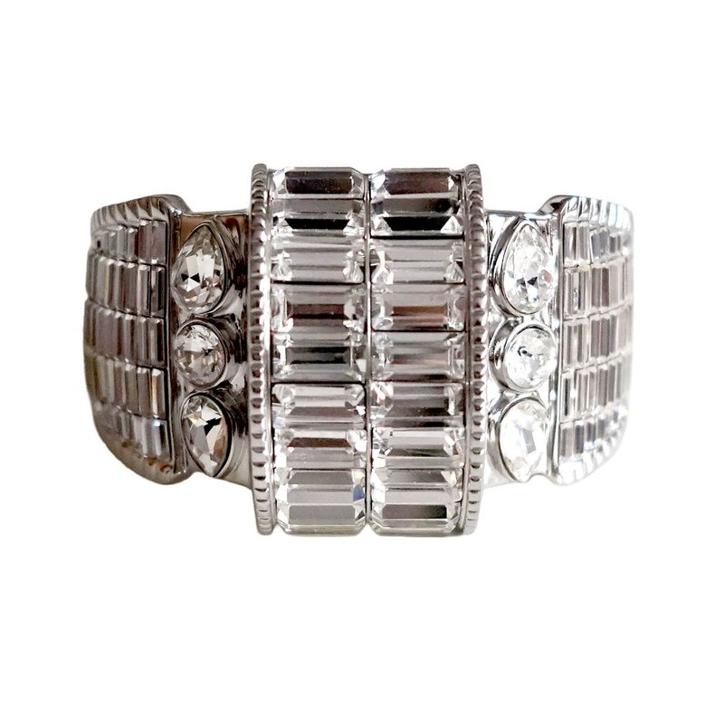 全新 YSL SAINT LAURENT 銀色半月型滿鑽水晶閃石手鐲 - 手鍊/手環 - 其他金屬 銀色