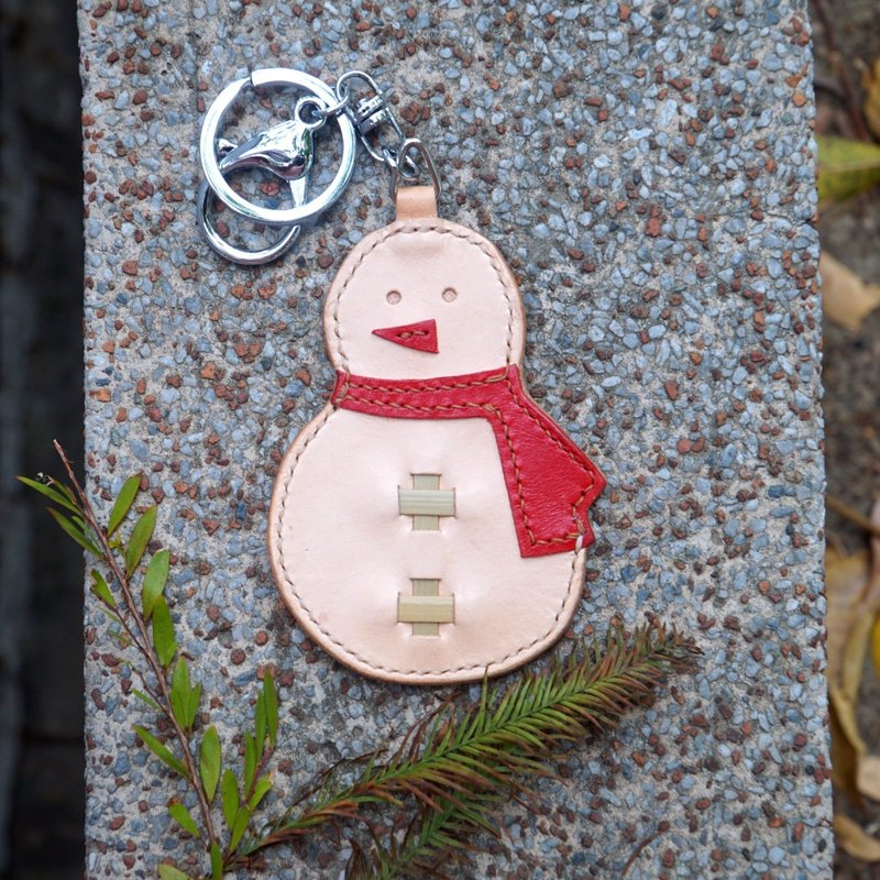 [Christmas limited] bamboo woven leather cute little snowman charm key ring [first choice for gift exchange] - Charms - Genuine Leather Gold