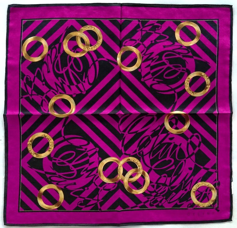 Celine Vintage Handkerchief Woven Logo in Fabric 23 x 23 inches vintage scarf - 絲巾 - 棉．麻 紫色