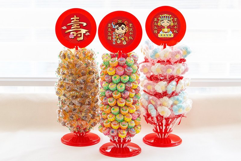 祝壽糖果塔 棒棒糖塔 神明聖誕生日糖果架 供桌佈置 需DIY組裝 - 零食/點心 - 新鮮食材 紅色