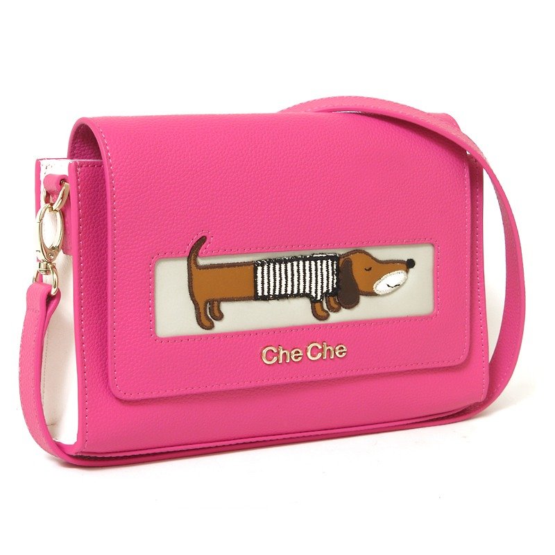 Dachshund Dog Leather Handbag - Messenger Bags & Sling Bags - Genuine Leather Pink