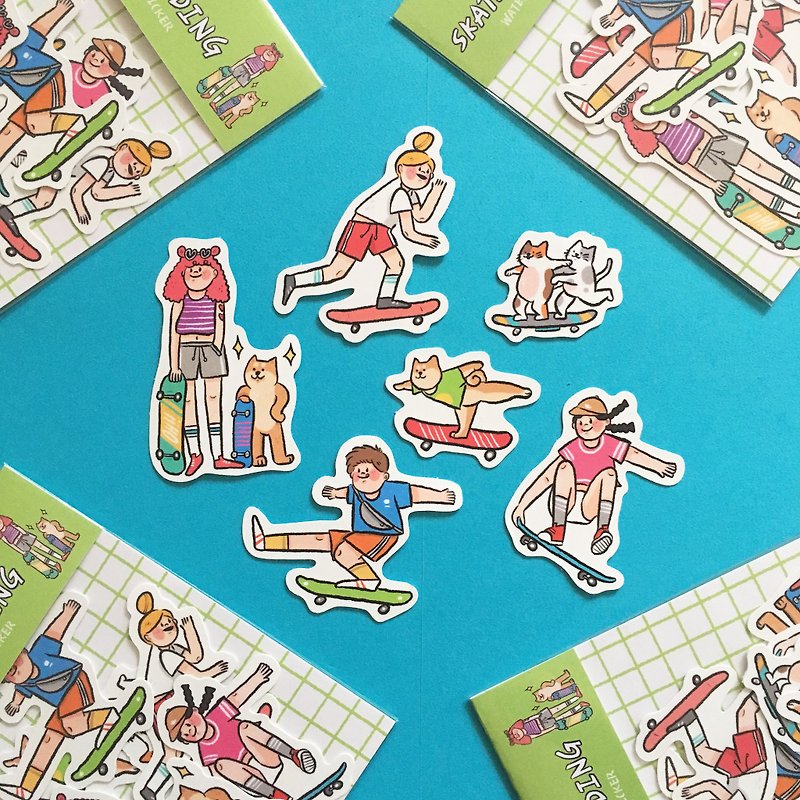 Skateboarding together/sticker set - Stickers - Paper 