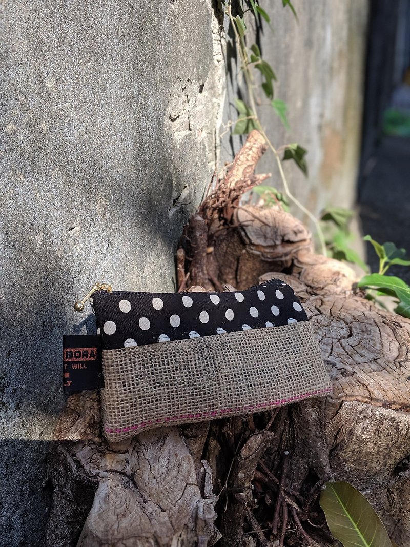 Recycled coffee linen/spliced canvas multi-purpose zipper bag customized Christmas gift exchange Christmas gift - Toiletry Bags & Pouches - Cotton & Hemp Brown