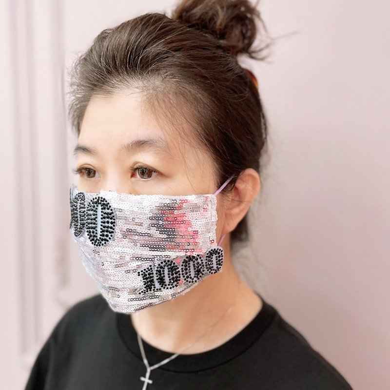 【Good for Epidemic Prevention】Fashionable three-dimensional mask cover with sequins and thousand yuan bills - หน้ากาก - ผ้าฝ้าย/ผ้าลินิน สีน้ำเงิน