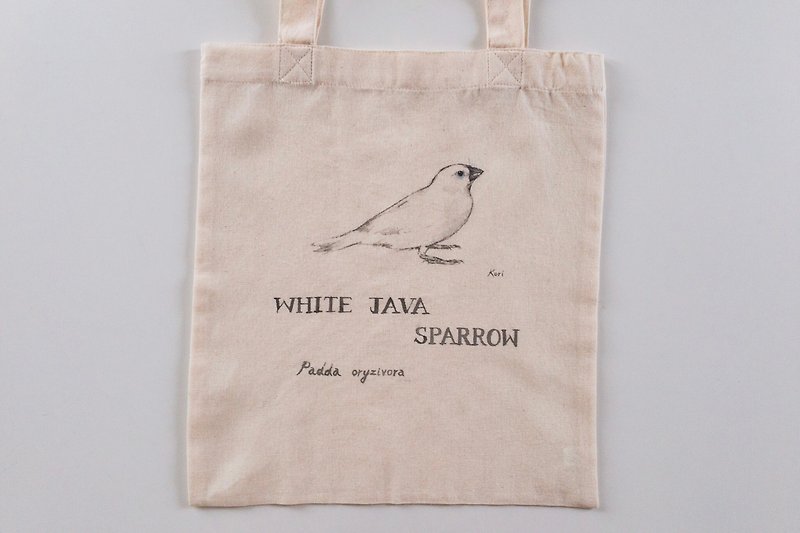 純手繪鳥棉布購物袋 ‧ 白文鳥 - 側背包/斜孭袋 - 棉．麻 