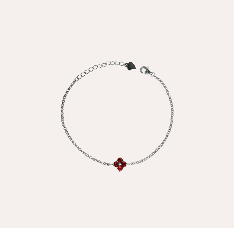 Anzhu Stone Red Round 3mm Bracelet Harmony Series Blossom B Gemstone Silver Jewelry - สร้อยข้อมือ - เงิน สีแดง