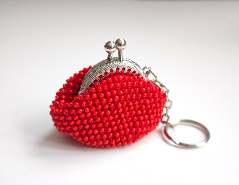 Small purse, Red coin purse, Keychain, Crochet clasp purse, Wallet - 零錢包/小錢包 - 其他材質 紅色