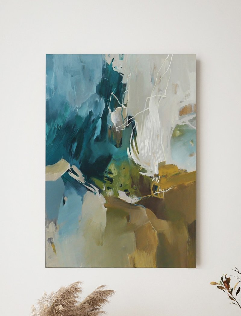 Turquoise Painting | Turquoise Wall Art | Abstract Green Painting | Melody - 壁貼/牆壁裝飾 - 棉．麻 綠色