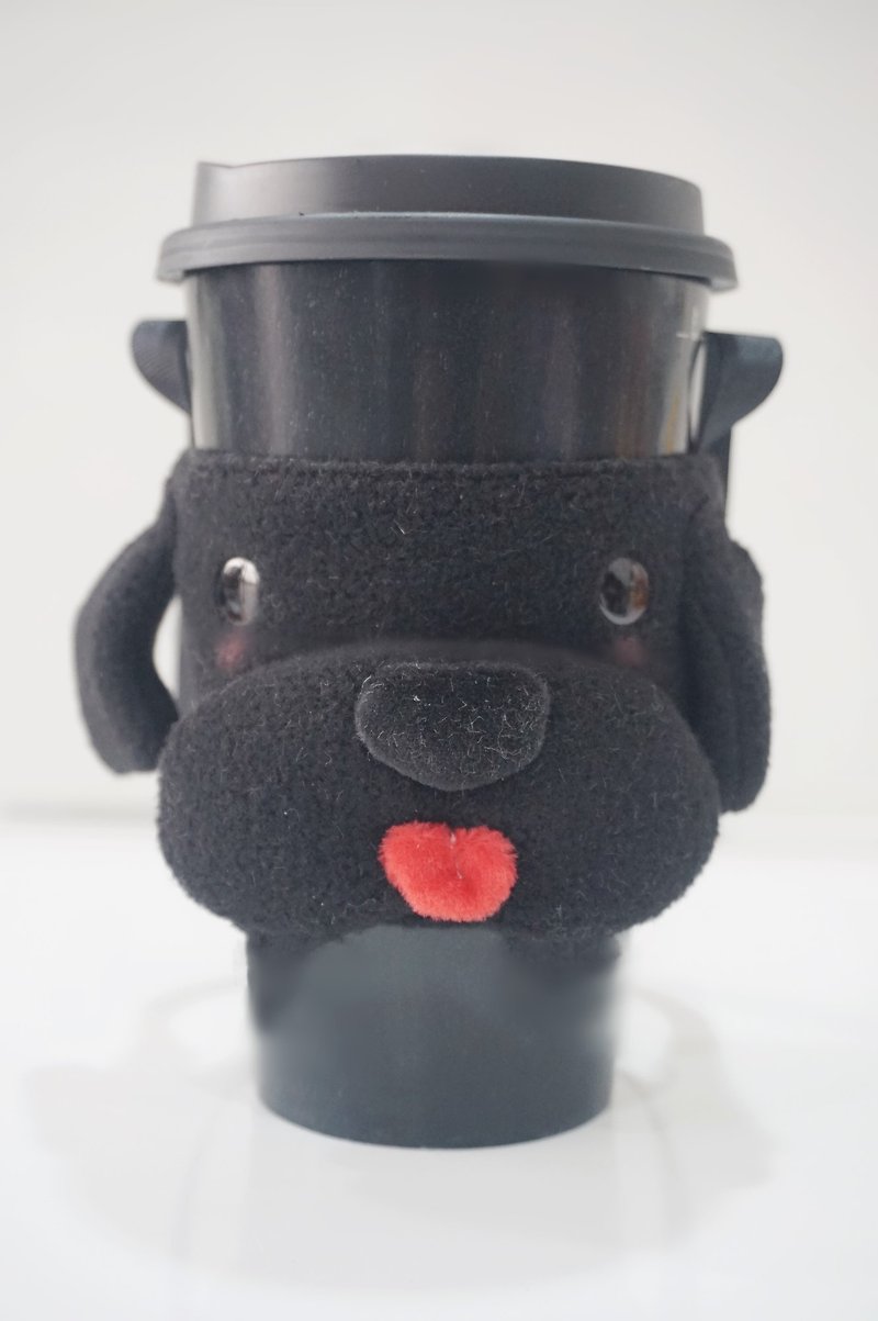 bucute little black dog three-dimensional environmental protection beverage bag/beverage cup holder/environmental protection cup holder/bag/super popular/handmade - ถุงใส่กระติกนำ้ - เส้นใยสังเคราะห์ สีดำ